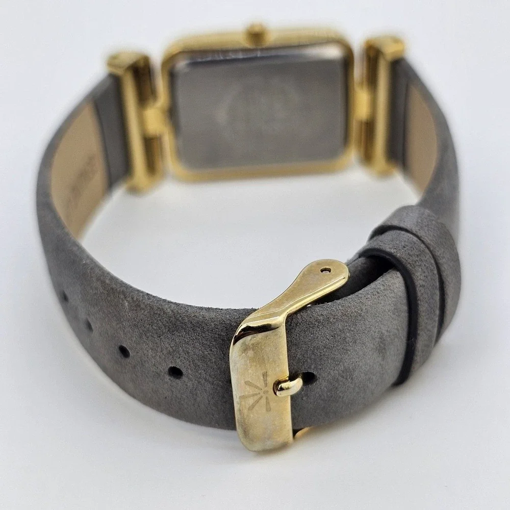 Issac Mizrahi Live Watch Women 24MM Gold Dial‎ Gray Leather Bands New Battery